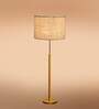 Devansh White cotton Drum shade with   floor lamp with wood base .-