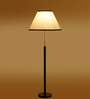Devansh White cotton Drum shade with   floor lamp with wood base .-