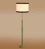 Devansh White cotton Drum shade with   floor lamp with wood base .-