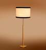 Devansh White cotton Drum shade with   floor lamp with wood base .-