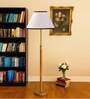 Devansh White cotton Drum shade with   floor lamp with wood base .-