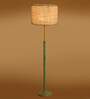 Devansh White cotton Drum shade with   floor lamp with wood base .-