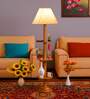 Devansh White cotton Drum shade with   floor lamp with wood base .-