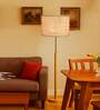 Devansh White cotton Drum shade with   floor lamp with wood base .-