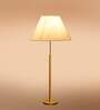 Devansh White cotton Drum shade with   floor lamp with wood base .-