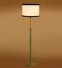 Devansh White cotton Drum shade with   floor lamp with wood base .-