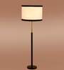 Devansh White cotton Drum shade with   floor lamp with wood base .-