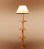 Devansh White cotton Drum shade with   floor lamp with wood base .-
