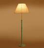 Devansh White cotton Drum shade with   floor lamp with wood base .-