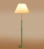 Devansh White cotton Drum shade with   floor lamp with wood base .-