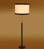 Devansh White cotton Drum shade with   floor lamp with wood base .-