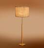 Devansh White cotton Drum shade with   floor lamp with wood base .-