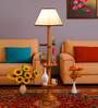 Devansh White cotton Drum shade with   floor lamp with wood base .-