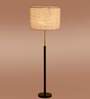 Devansh White cotton Drum shade with   floor lamp with wood base .-