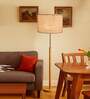 Devansh White cotton Drum shade with   floor lamp with wood base .-