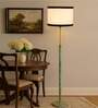 Devansh White cotton Drum shade with   floor lamp with wood base .-