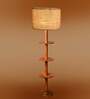 Devansh White cotton Drum shade with   floor lamp with wood base