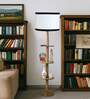 Devansh White cotton Drum shade with   floor lamp with wood base
