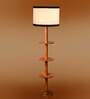 Devansh White cotton Drum shade with   floor lamp with wood base