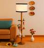 Devansh White cotton Drum shade with   floor lamp with wood base