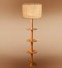Devansh White cotton Drum shade with   floor lamp with wood base