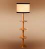 Devansh White cotton Drum shade with   floor lamp with wood base