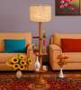 Devansh White cotton Drum shade with   floor lamp with wood base