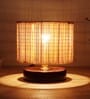 Greno Beige Bamboo Shade Night Lamp With Wood Base
