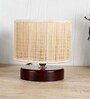 Greno Beige Bamboo Shade Night Lamp With Wood Base