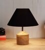 Devansh Wood Table Lamp With Black Cotton  Shade