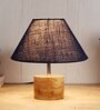 Devansh Wood Table Lamp With Blue Jute Shade