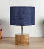 Devansh Wood Table Lamp With Blue Jute Shade