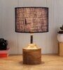 Devansh Wood Table Lamp With Blue Jute Shade