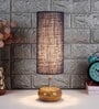 Flamingo Blue Jute Shade Table Lamp With Wood Base