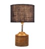 Devansh Wood Table Lamp With Blue Jute Shade