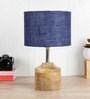 Devansh Wood Table Lamp With Blue Jute Shade
