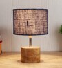 Devansh Wood Table Lamp With Blue Jute Shade