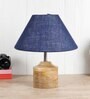 Devansh Wood Table Lamp With Blue Jute Shade