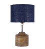 Devansh Wood Table Lamp With Blue Jute Shade