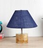 Devansh Wood Table Lamp With Blue Jute Shade