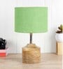 Devansh Wood Table Lamp With Green Jute Shade