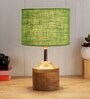 Devansh Wood Table Lamp With Green Jute Shade