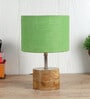 Devansh Wood Table Lamp With Green Jute Shade