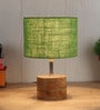 Devansh Wood Table Lamp With Green Jute Shade