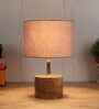 Devansh Wood Table Lamp With Grey Cotton  Shade