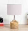 Devansh Wood Table Lamp With Grey Cotton  Shade