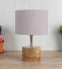 Devansh Wood Table Lamp With Grey Cotton  Shade