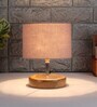 Devansh Wood Table Lamp With Grey Cotton  Shade