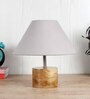 Devansh Wood Table Lamp With Grey Cotton  Shade
