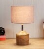 Devansh Wood Table Lamp With Grey Cotton  Shade